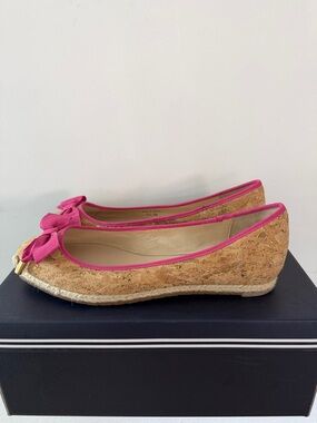 kate spade Cork Espadrille Flats with Pink Trim and Bow Accent